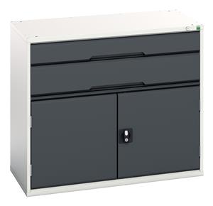 verso drawer-door cabinet with 2 drawers / cupboard. WxDxH: 1050x550x900mm. RAL 7035/5010 or selected Bott Verso Drawer Cabinets1050 x 550  Tool Storage for garages and workshops